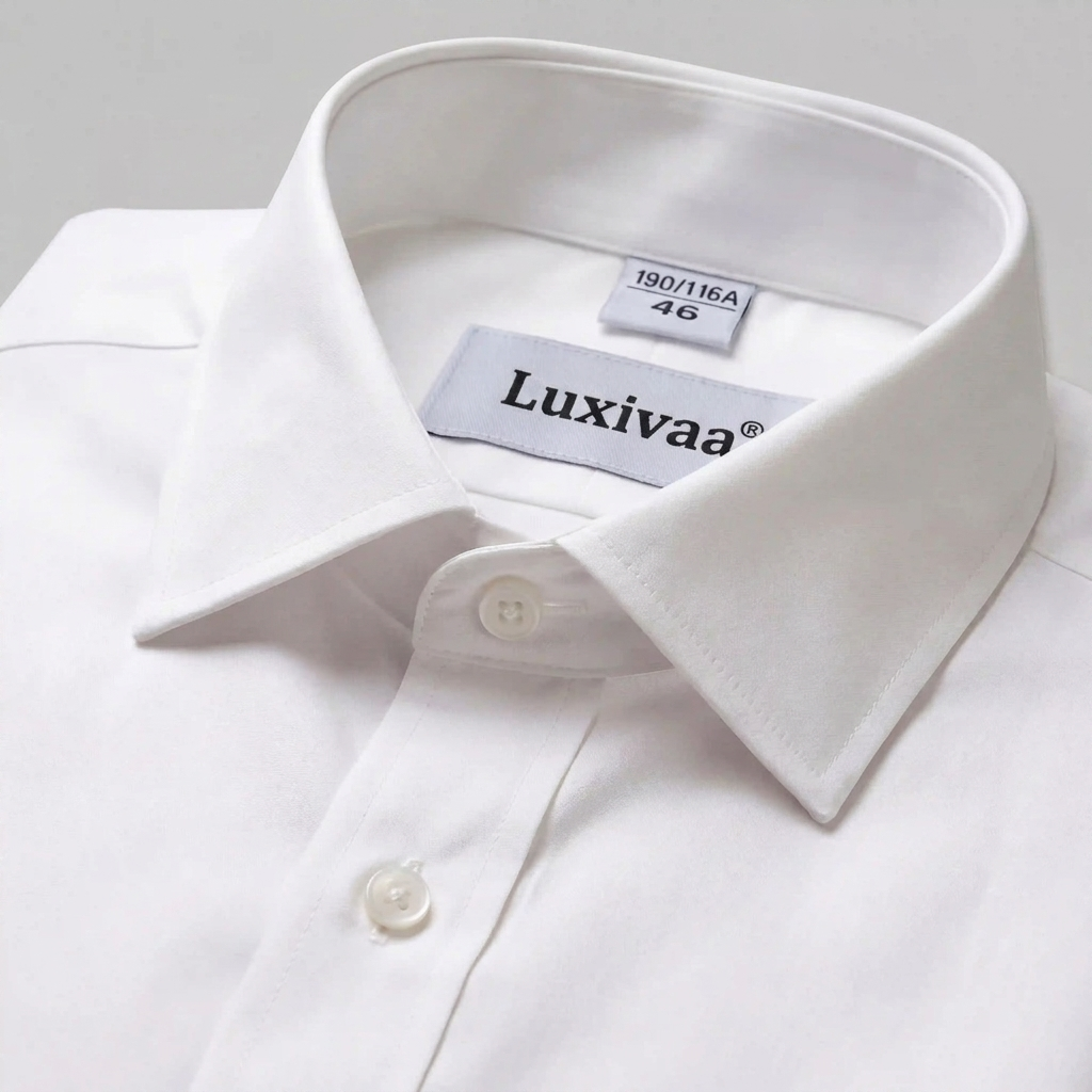 Vit Luxivaa-skjorta — närbild på krage och etikett