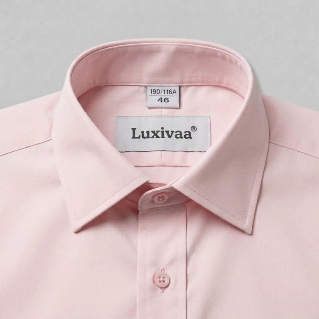 Rosa Luxivaa-skjorta — närbild på krage och etikett